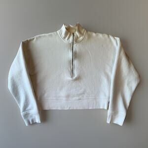 Reformation Jeans Pullover Women's M White 1/4 Zip Fleece Cozy Glam New York